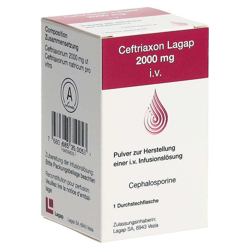 CEFTRIAXON Lagap Trockensub 2000 mg Durchstf